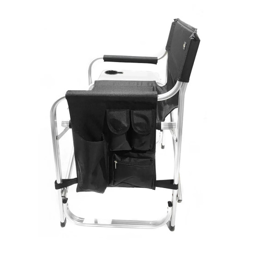Black Director Chair with Adjustable Side Table and Side Pouch side