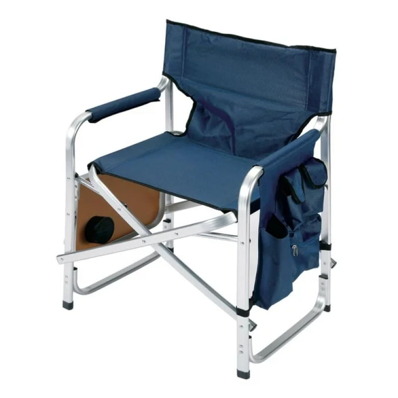 Blue Director Chair with Adjustable Side Table and Side Pouch