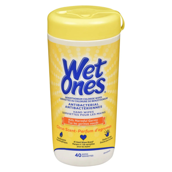 Wet Ones - Hand and Face Wipes - Antibacterial Citrus Scent (40 Wipes)