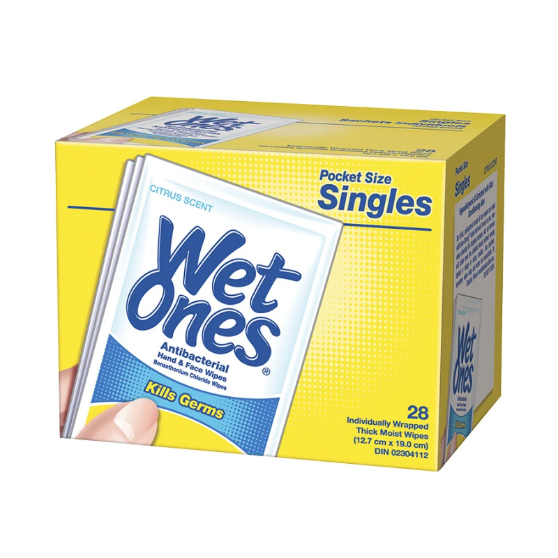 Wet Ones - Hand and Face Wipes - Antibacterial Citrus Scent (Box of Singles)