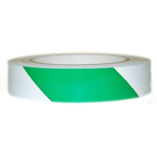 1" x 36 yd Vinyl Hazard Tape - Striped White & Green